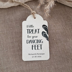 "A little treat for your dancing feet" personalized tags for flip flops.