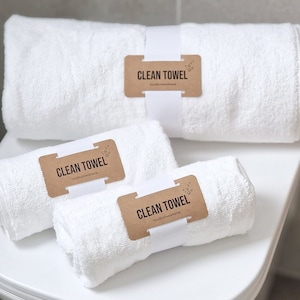 ASCIUGAMANO PULITO – ETICHETTE personalizzate in carta kraft per hotel, Airbnb e affitti (set da 50/100/200)