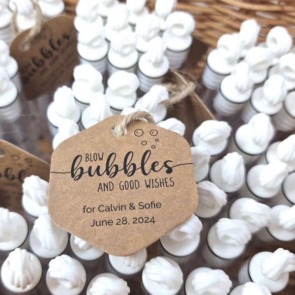 Personalized TAGS: "Blow bubbles and good wishes" –  Tags for soap bubble tubes (Set of 50/100/200)