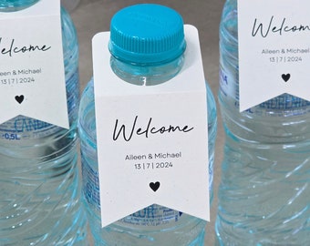 Wasserflaschen-ANHÄNGER für die Hochzeitsfeier (kleine Größe) personalisiert mit Namen und Ereignisdatum