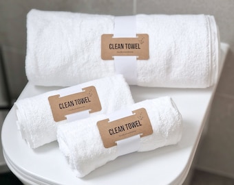 CLEAN TOWEL – Personalized kraft TAGS for hotels, Airbnb, and rentals (Set of 50/100/200)