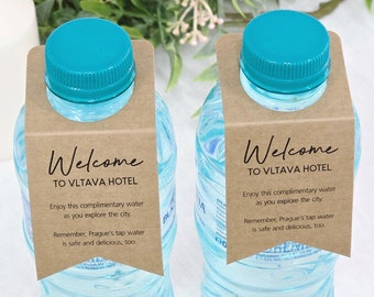 Gepersonaliseerde WELCOME-flessenlabels voor hotel en Airbnb (klein formaat)