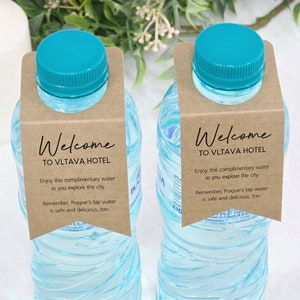 Étiquettes de bouteille de BIENVENUE personnalisées pour hôtel et Airbnb (petite taille)