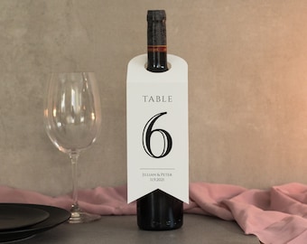 Personalized wedding TABLE NUMBERS for wine bottles (Elegant & Practical)