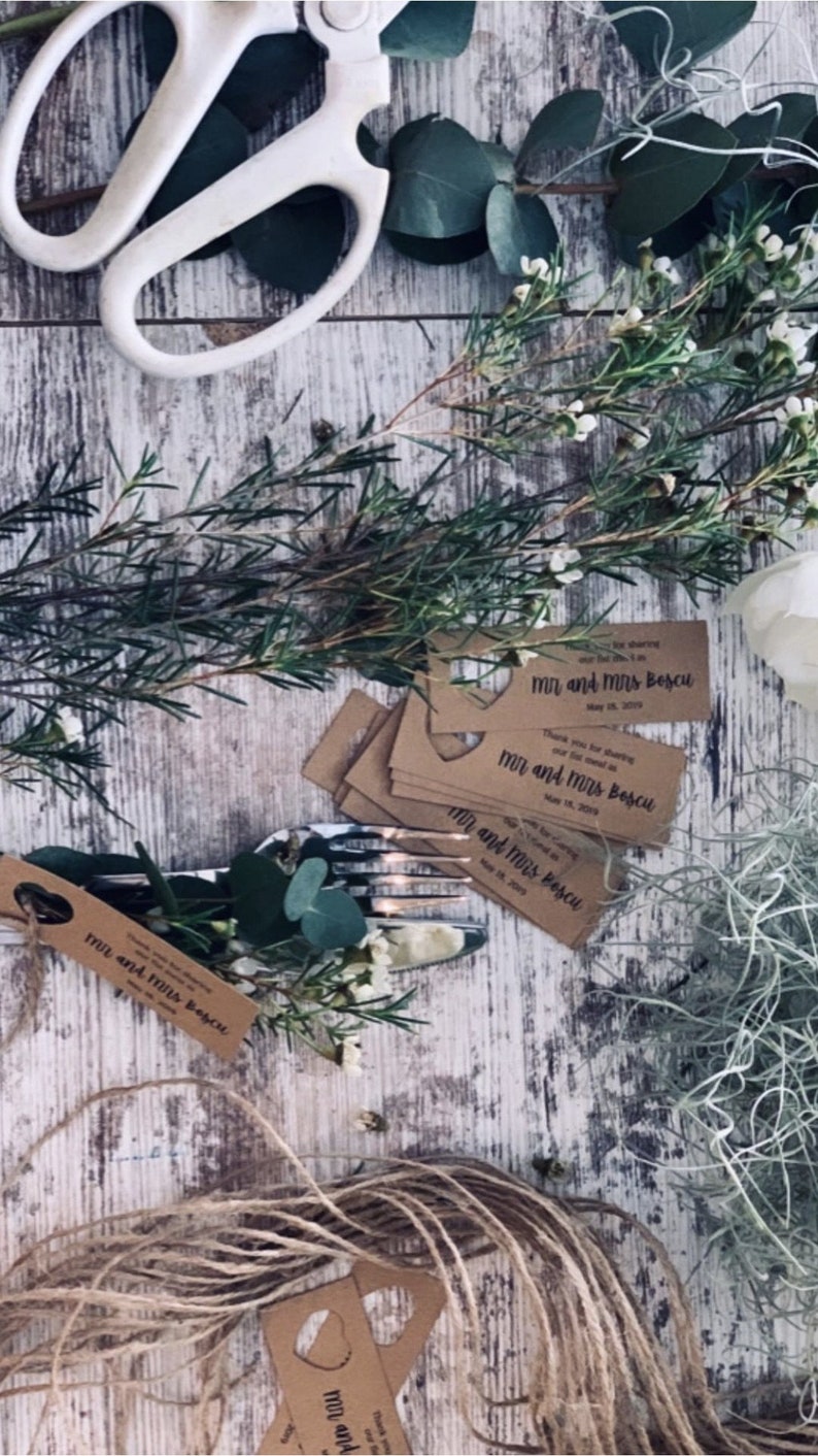 Thank you for sharing our first meal Personalized TAGS for table decor at weddings Set of 50/100/200 image 7