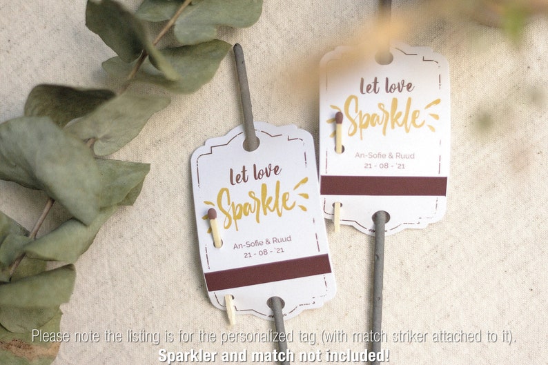 Let love sparkle Personalized TAGS striker strip included for your sparklers image 1