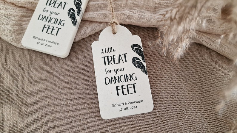 A little treat for your dancing feet Personalized TAGS for flip flops wedding favors Set of 50/100/200 image 2