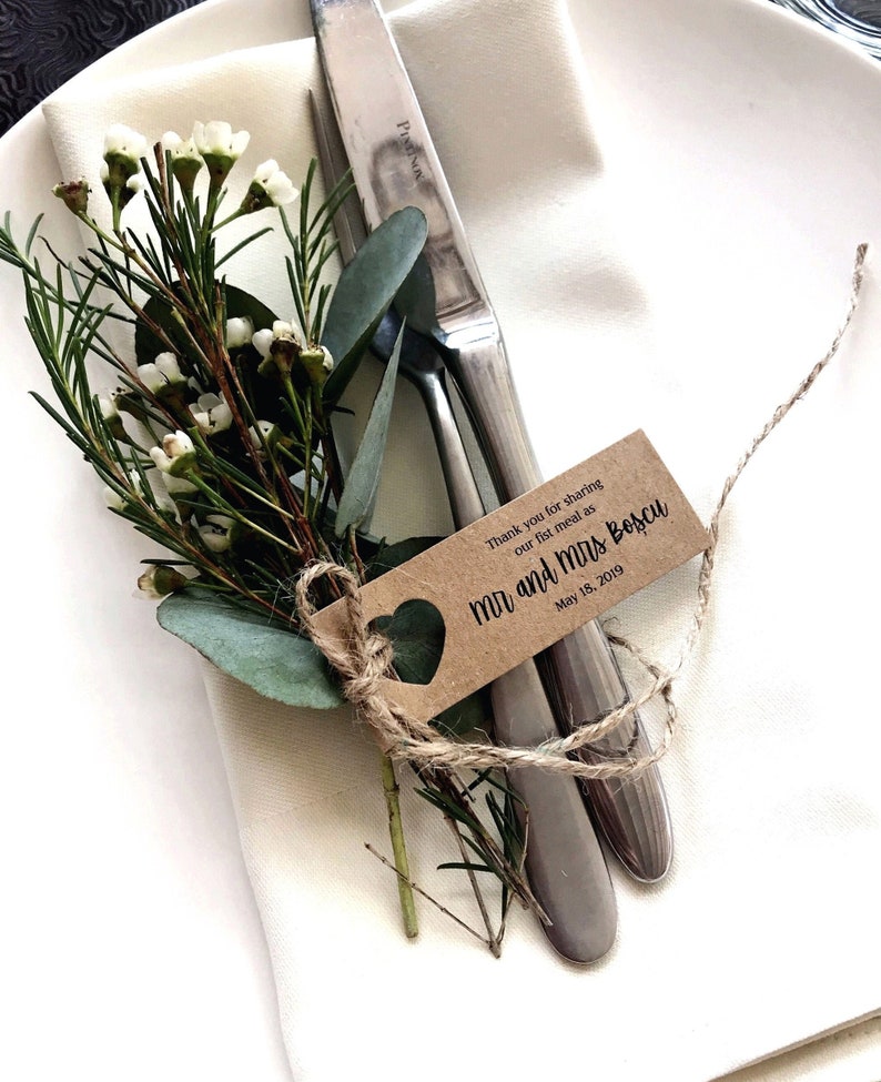 Thank you for sharing our first meal Personalized TAGS for table decor at weddings Set of 50/100/200 image 4