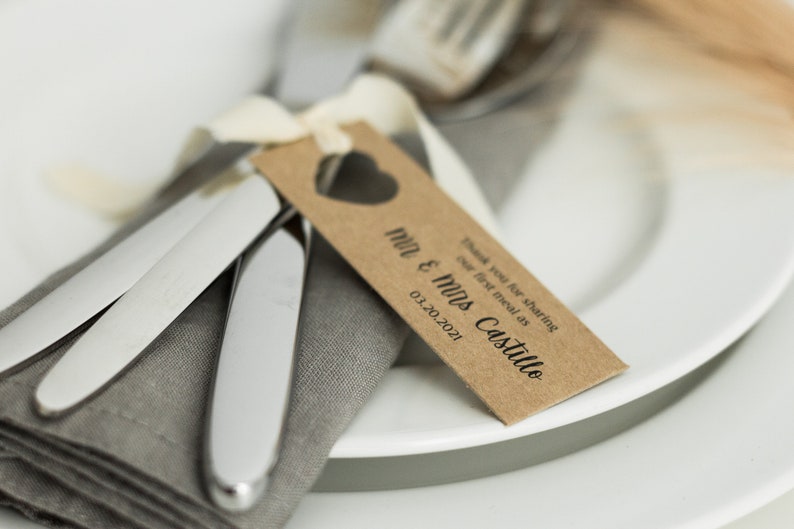 Thank you for sharing our first meal Personalized TAGS for table decor at weddings Set of 50/100/200 image 2