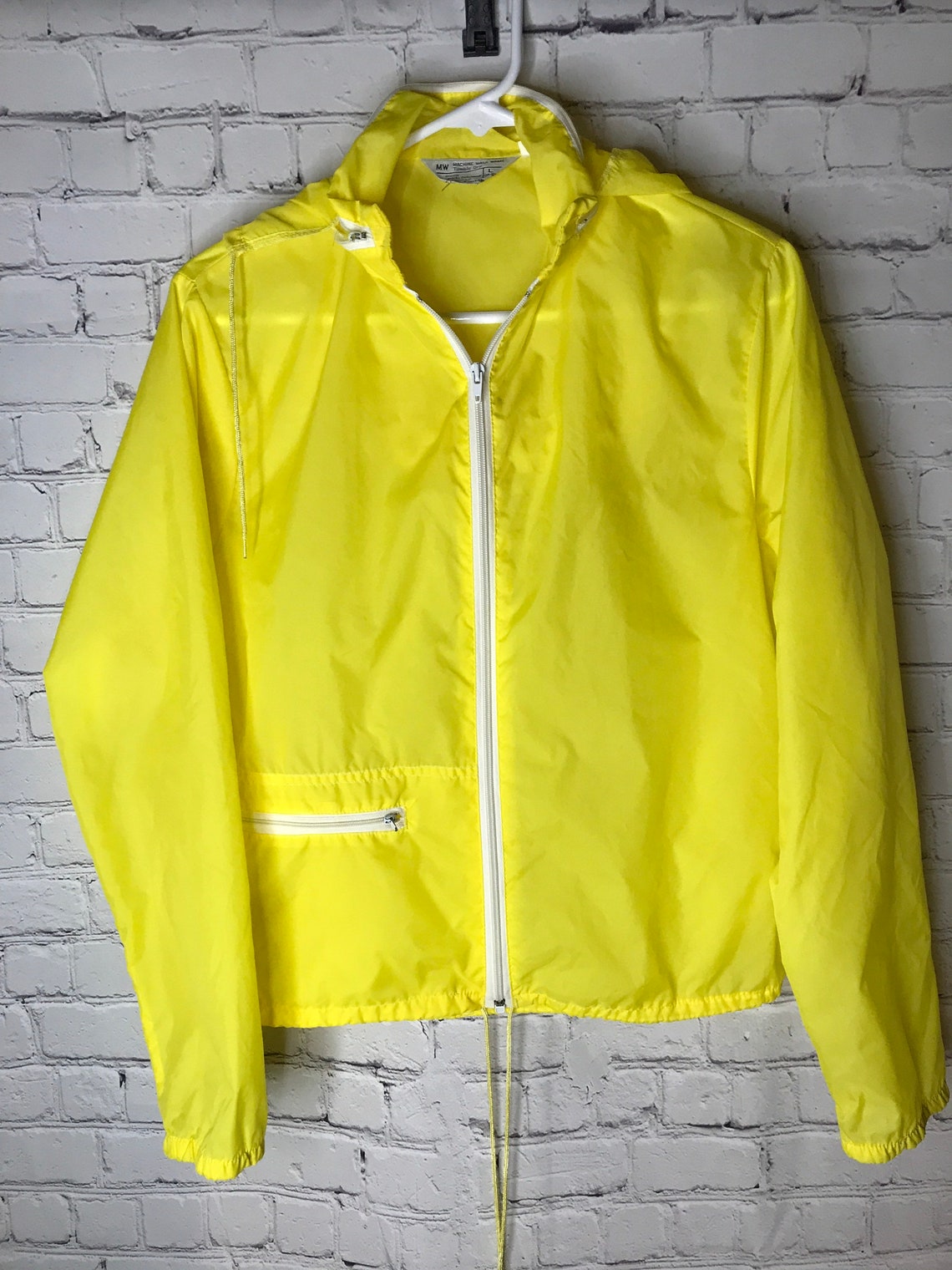 Vintage 1980 Retro Yellow Windbreaker Rain Jacket with Hoodie | Etsy