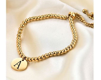 18k Gold Filled Letter Bracelet - Delicate, Personalized Disc, Wedding Bracelet
