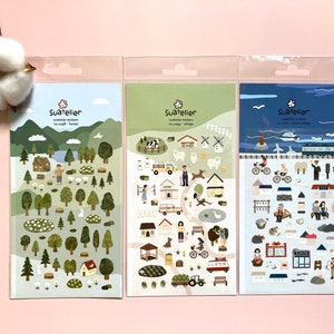 スアトリエの森 1098、村 1099、海の村 1100 / 韓国ステッカー / 海 / 旅行 / ライフスタイル / デイリー / バレットジャーナル / ポストクロッシング