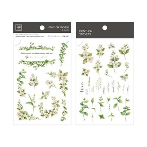 MU プリントオンステッカー ホワイトフローラル 35 / 葉 / 植物 / 転写ステッカー / バレットジャーナル / プランナー / ポストクロッシング / DIY
