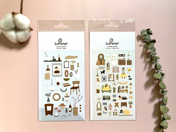 Suatelier objet 1101, vlog home 1104 / lifestyle / daily / home objects / minimalistic / Korea stickers / bullet journal / postcrossing