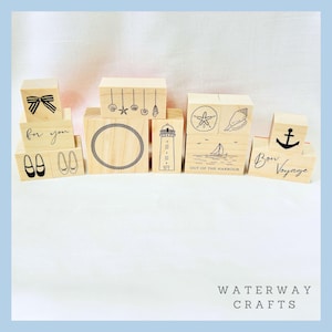 Jeu de 12 tampons en bois nautique - série Out of the Harbour - agenda de scrapbooking - bloc de bois d'érable japonais - travaux manuels
