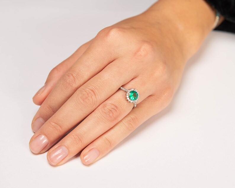 Zambia Emerald Vintage Engagement Ring, Natural Unheated Round Cut
