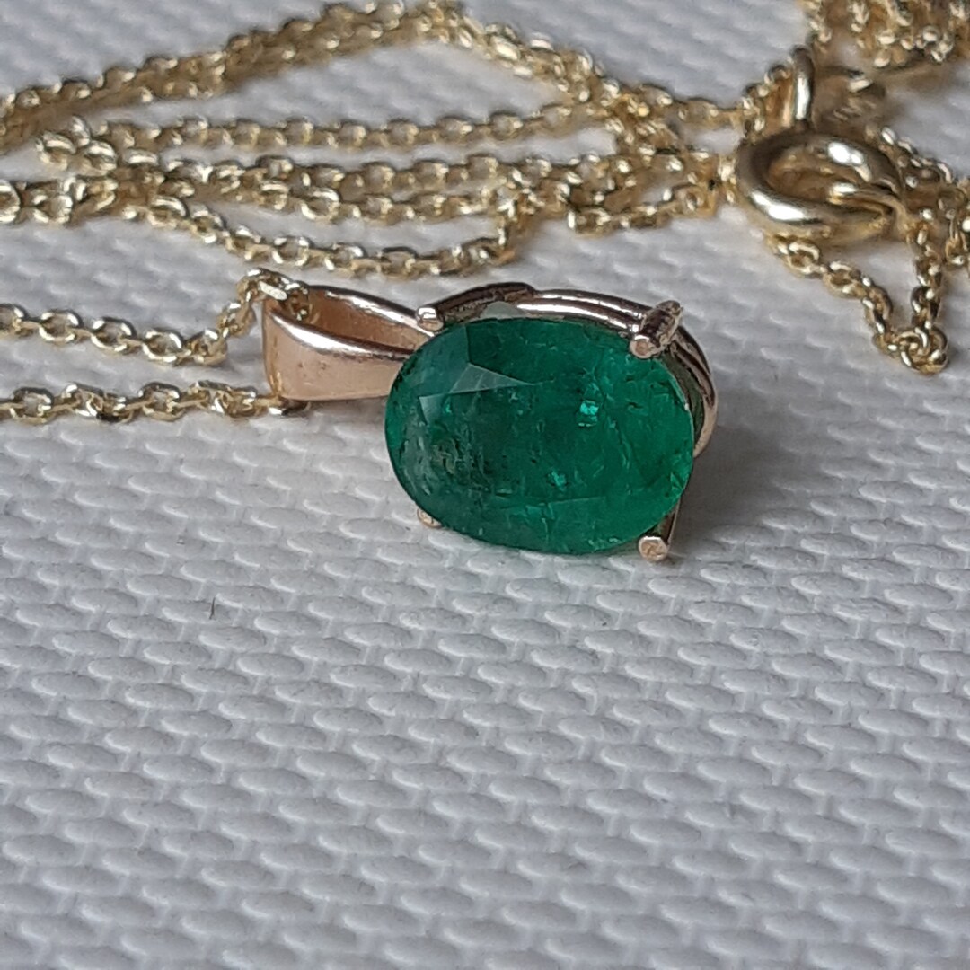 Emerald Pendant, 14 Gold Chain, Thin Gold Chain, Emerald, Necklace