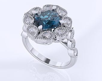 Unique Engagement Ring, Vintage Blue Tanzanite Engagement Ring, Unique Blue Tanzanite Engagement Ring, Victorian Blue Tanzanite Wedding Band