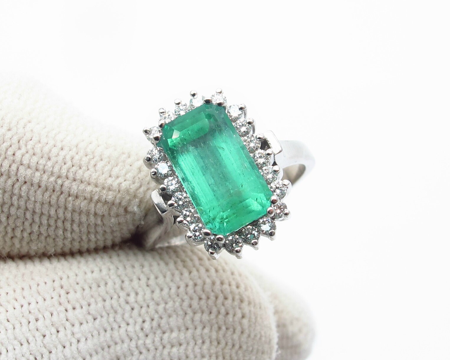 Vintage Emerald Engagement Ring, Unique Engagement Ring, Unique White ...