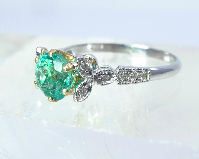 Victorian Emerald Vintage Engagement Ring Natural Round Cut - Etsy