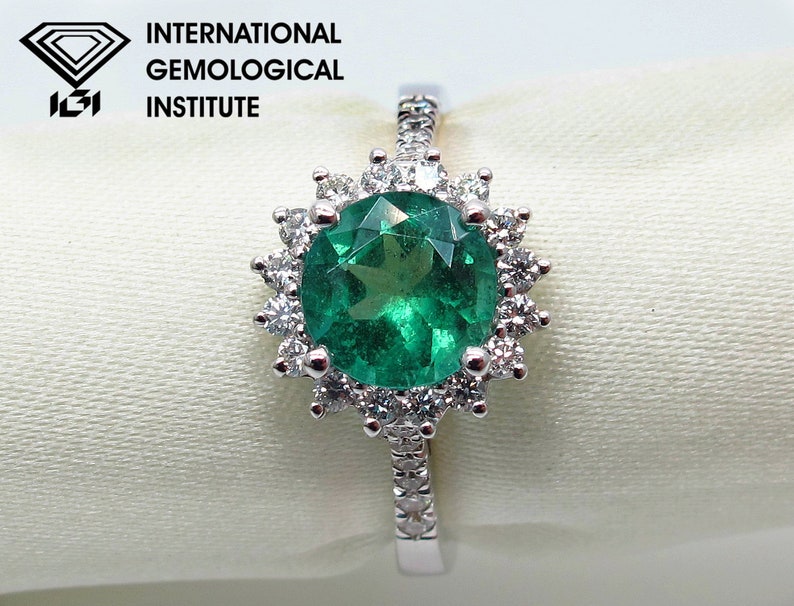 Zambia Emerald Vintage Engagement Ring, Natural Unheated Round Cut