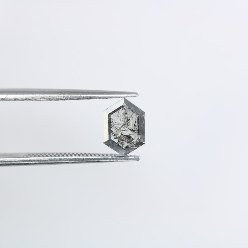 Elongated Hexagon Salt and Pepper Diamond For Engagement Ring