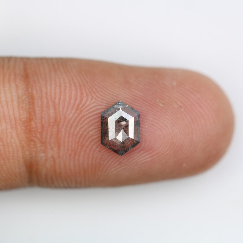 Elongated Hexagon Salt and Pepper Diamond For Engagement Ring