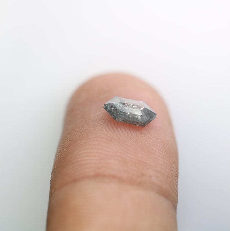 Elongated Hexagon Salt and Pepper Diamond For Engagement Ring