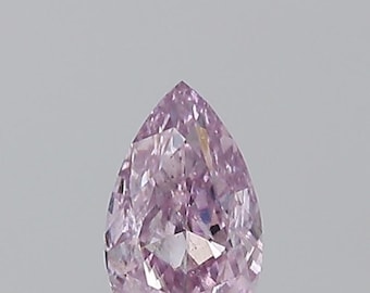 May include: A pear-shaped, light pink diamond with a faceted surface. The gemstone has a high degree of clarity and brilliance, reflecting light to create a sparkling effect. The diamond is set against a neutral background.
