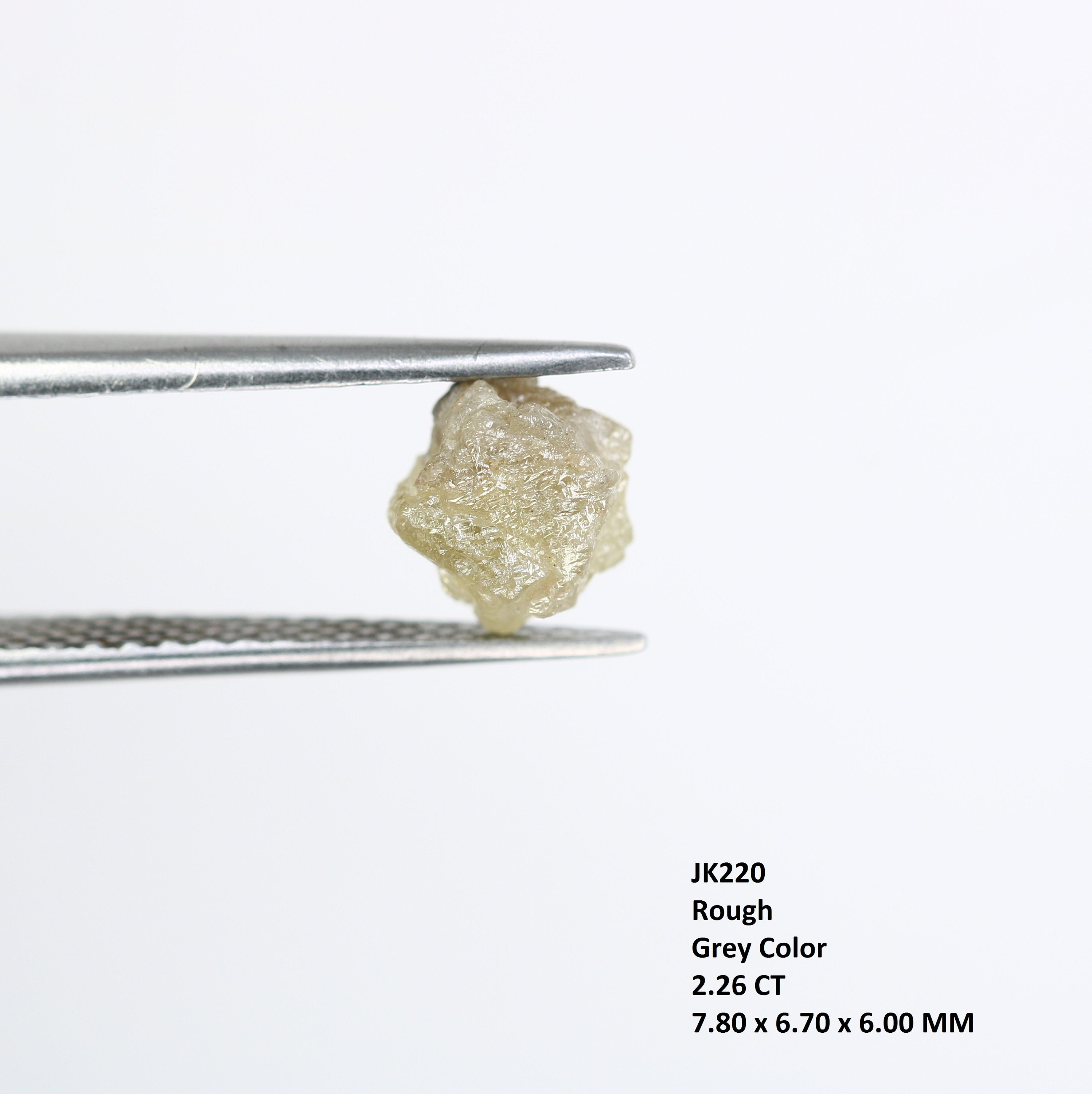 Bague De Fiançailles Diamant Brut Gris Blanc 2,50 CTS - Argent 925, Taille 7,5, Non Coupé