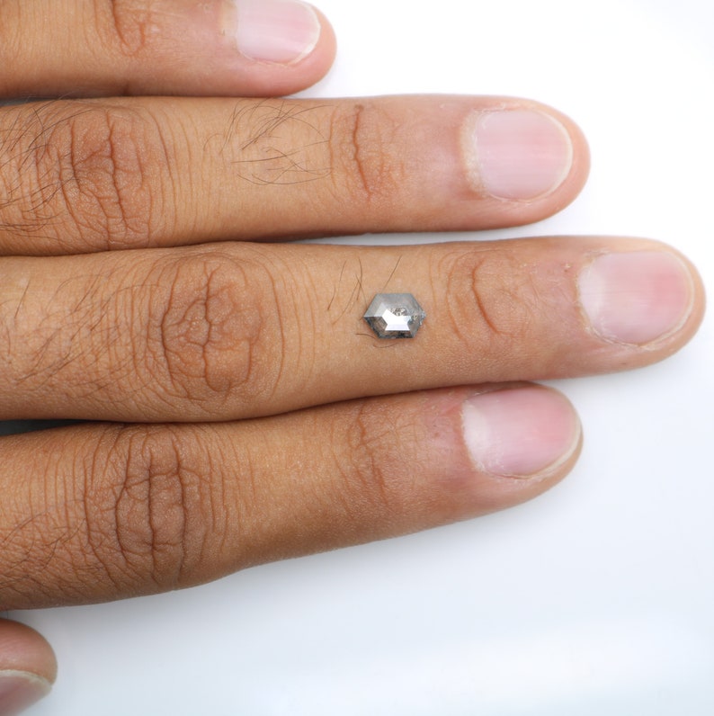 Elongated Hexagon Salt and Pepper Diamond For Engagement Ring