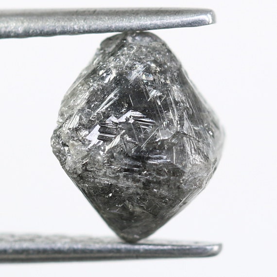 Bague Diamant Brut Gris Naturel 0,80 Ct - Argent 925 - Taille 7,5 - Solitaire Non Taillé