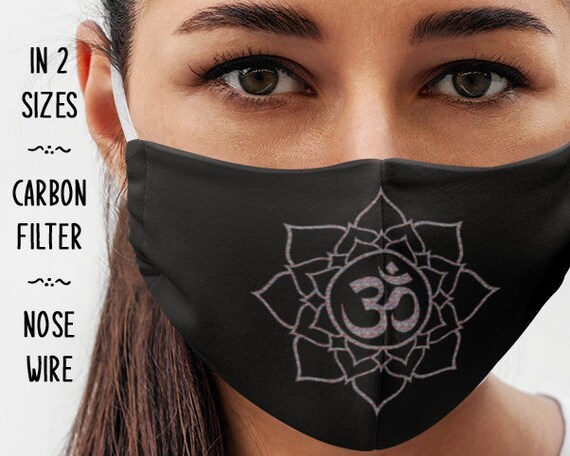 Aum Om Symbol In Lotus Flower Mandala On Black Face Mask Feng Etsy