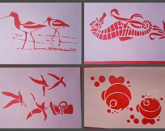 Schablonen 2 Vögel Wandbilder Flugtiere Zahlenschablone Schriftschablonen Wandschablone Buchstabenmix Stencil Malschablone Seepferd Fische