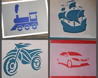 Eisenbahn Textilgestaltung Lokomotive Transfers Vintage Schablonen Stencil Collage template Tattoo Vorlage Schablonenrohlinge Auto Motorrad