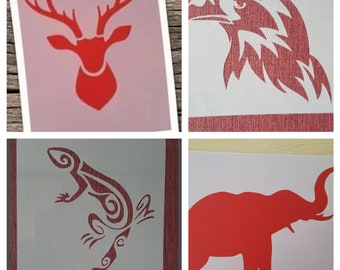 Schablonen Elefant Tattoo Adler Echse Hirsch Safaritiere Bastelschablonen Tiermotive Vorlagen Aufkleber Stencil Fotowand Wall Stencils
