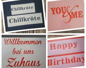 Chillkröte Text Schablonen Muster Schriftzug Bastelschablonen Shabby Tattoo Stempel Vorlage Aufkleber Stencil Decor Fotowand Wall Stencils