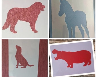 Schablonen Hunde Nilpferd Pferd Bastelschablonen Tattoo Stempel Vorlagen Aufkleber Stencil Fotowand Wall Stencils Möbeltattoo Tiere Dübel