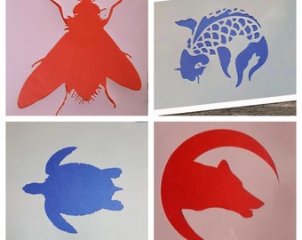 Druck Schablone Fisch Tiere Kunststoff Malschablone Schablonen Bastelschablonen Malerei  Stencil Fliege Schildkröte Wolf Mond Tiermotive