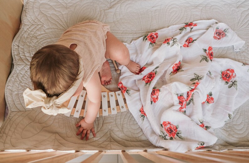 Swaddling Wrap Muslin Swaddle Blanket for Newborn Baby Girl Red Rose Large - BambooCotton 47x47 Pattern Receiving,Burp Cloth,Stroller