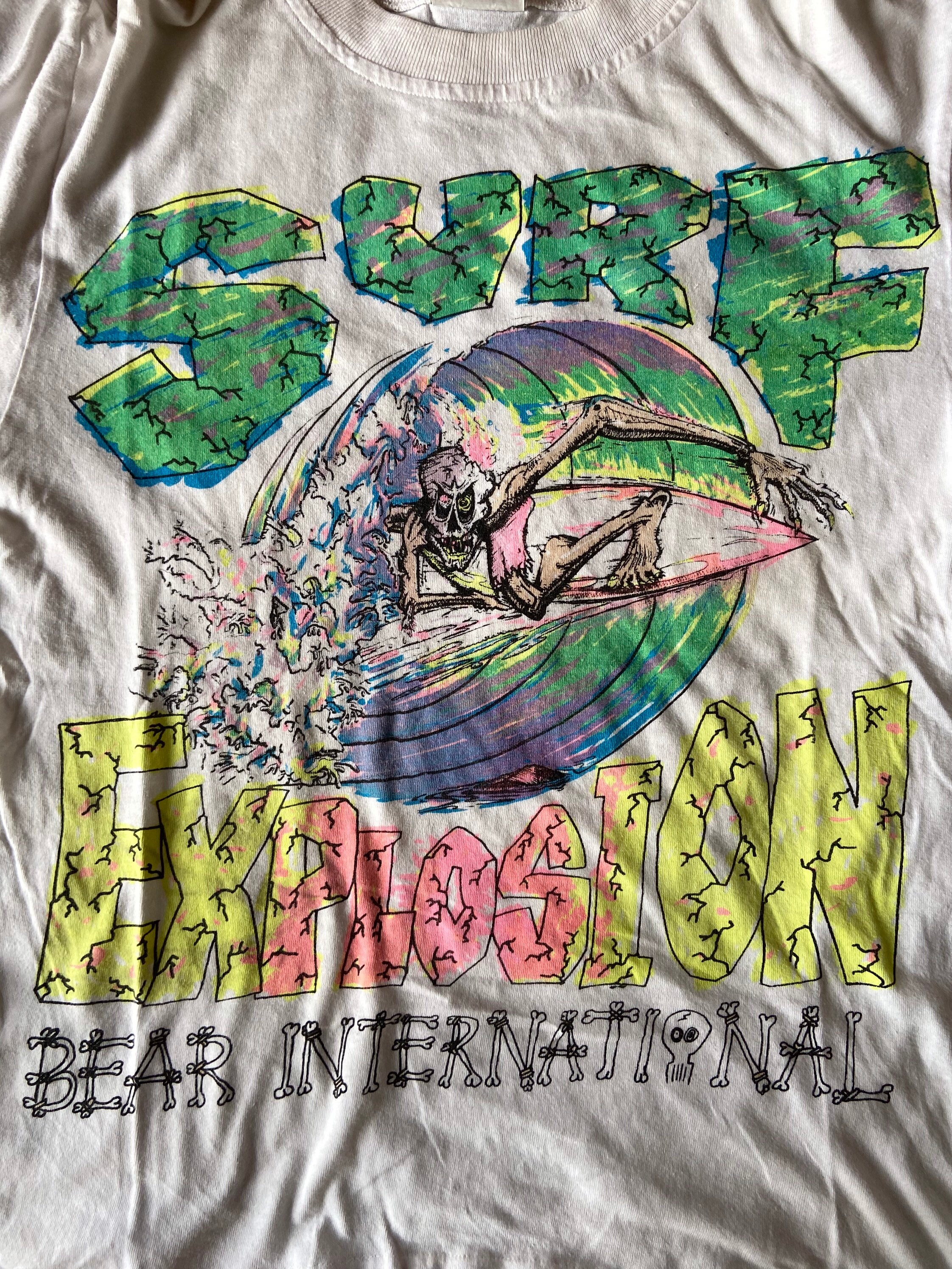 Vintage 80s Bear International surf Explosion Horror Art Pushead T