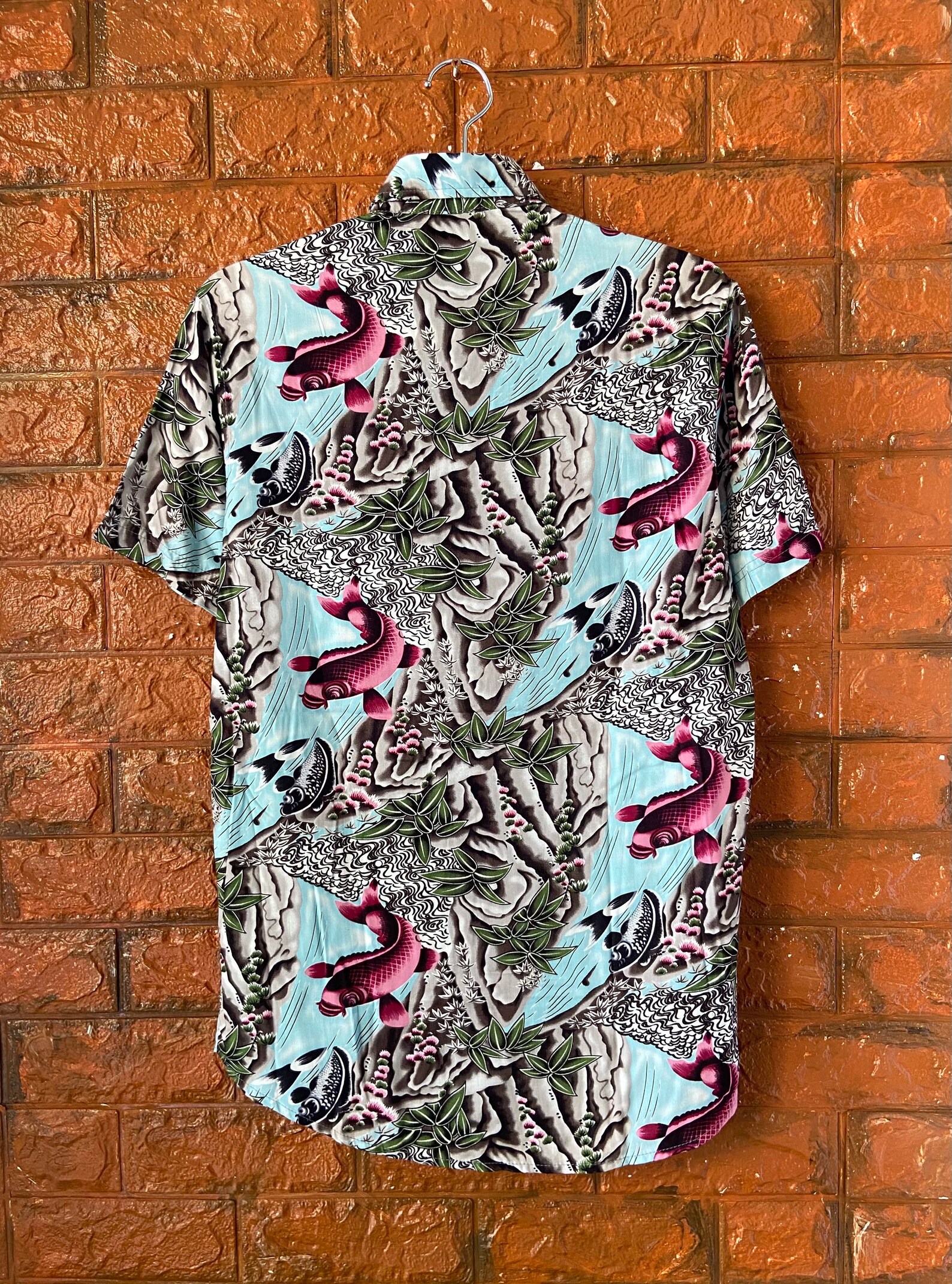 Vintage Japanese Button Down Rayon T Shirt Koi Fish Bamboo Art - Etsy