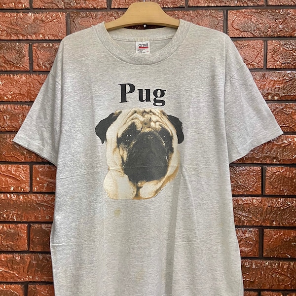 Vintage 90s Robert J May Pug Dog Art Photo Print T Shirt / Vintage Dog T Shirt / Animal Lover / 90s Streetwear T Shirt Made In Usa Size L