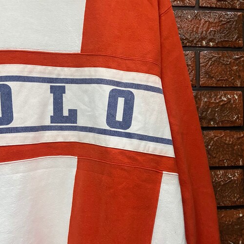 Vintage 90s Polo Ralph shops Lauren Colourblock Spell Out Logo Hip Hop Fashion T Shirt / Lo Life / Raptee / Hip Hop Fashion L/XL