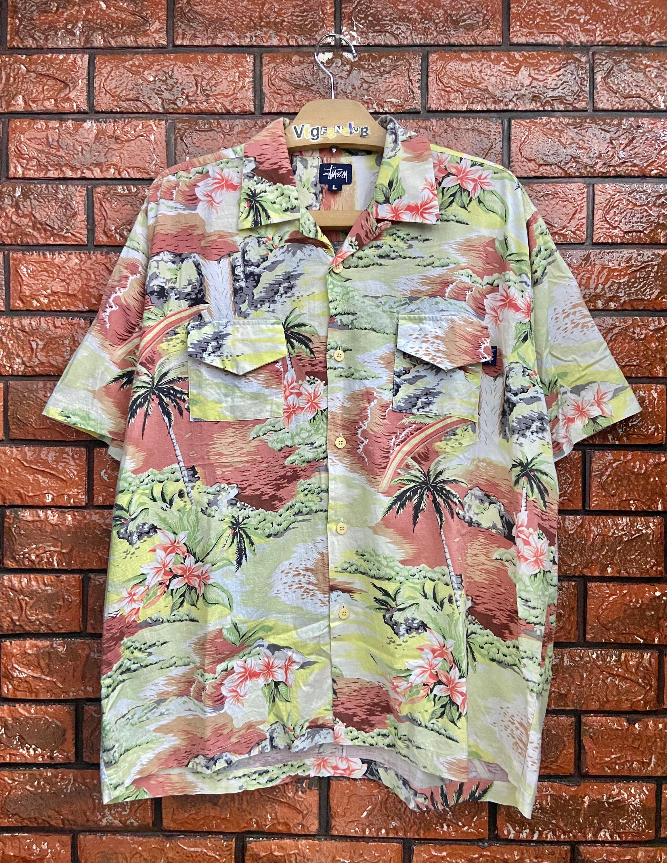 Vintage 90s Stussy Classic Hawaii Button Down Graphic Shirt