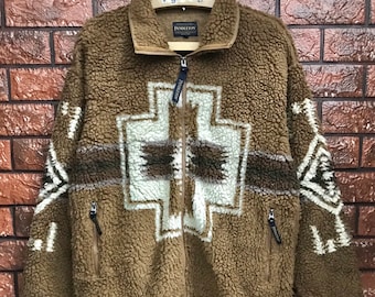 Vintage Pendleton Native Art Motif Fleece Zip Chimayo Jacket / Outdoor Style / Outdoor Fashion Street Fashion Size M