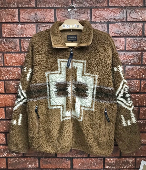 Vintage Pendleton Native Art Motif Fleece Zip Chim