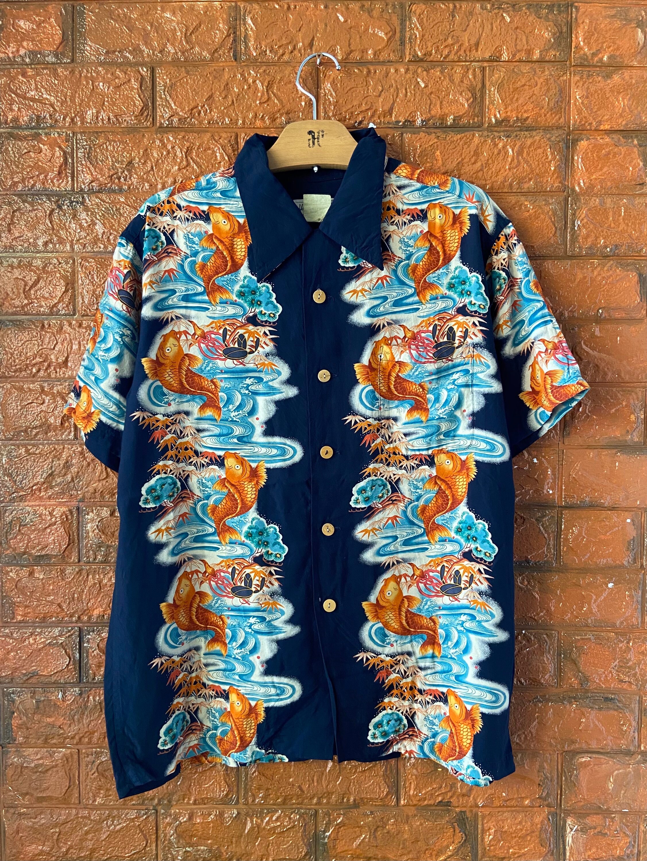Vintage Japanese T Shirts
 Vintage Japanese Button Down Rayon T Shirt Gold Fish Art Motif Etsy