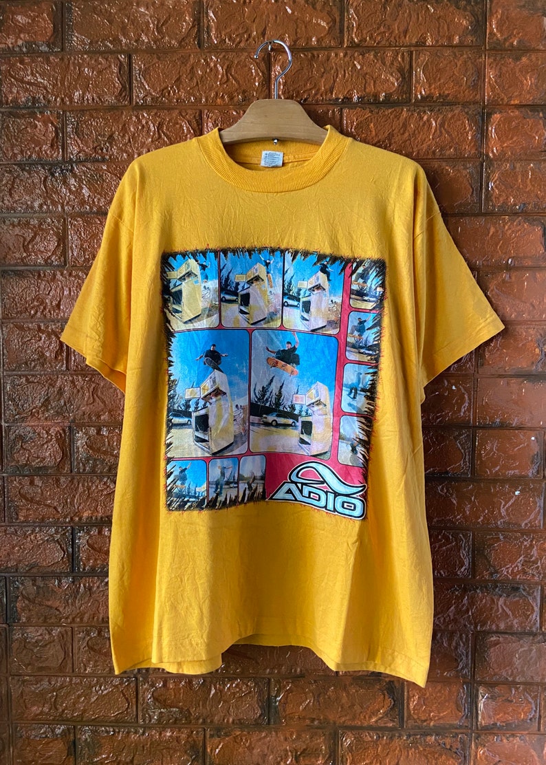 Vintage 90s Adio Skateboard Promo Photoprint T Shirt Hook Ups 90s Skater 90s Streetwear Skateboarding T Shirt Size XL