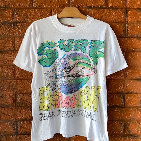 Vintage 80s Bear International “Surf Explosion” Horror Art Pushead T Shirt / Vtg Surfing Skates / Santa Cruz / 80s Skates T Shirt Size S